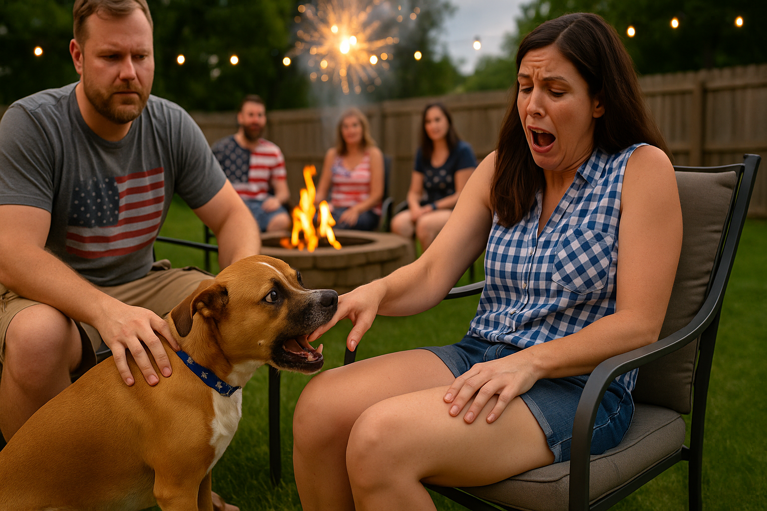 dog biting a guest after getting spooked by fireworks