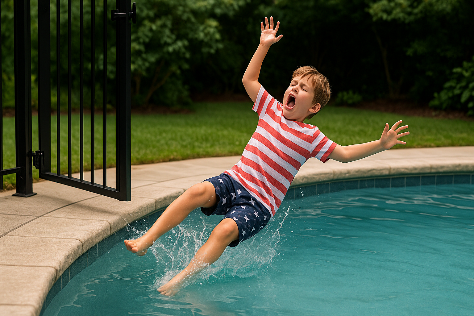 kid falls into a pool without anyone around